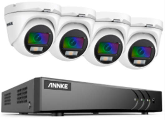 Annke 4CH 3K(5MP) Lite H.265+ Hybrid DVR + 4x 2MP TVI ColorVu Full Time Color Turret Camera + Cables