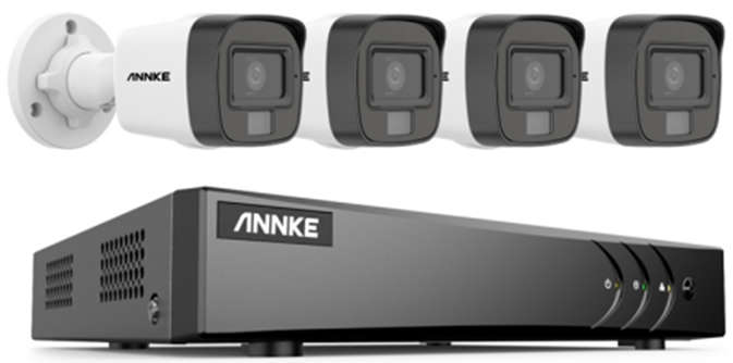 Annke 4CH 3K(5MP) Lite H.265+ Hybrid DVR + 4x 2MP TVI Audio & Smart Dual Light Bullet Camera + Ca...