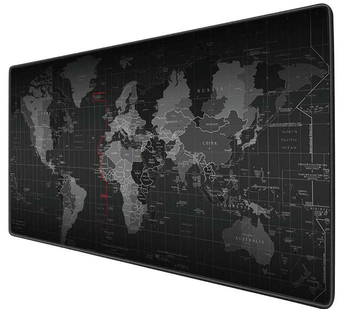 Everfurn Black World Map Large Desk Mat Non-Slip
