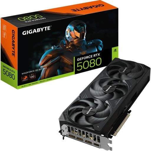 Gigabyte nVidia GeForce RTX 5080 Windforce OC16G -16GB GDDR7 256-bit Memory 1 x HDMI 3 x Display ...