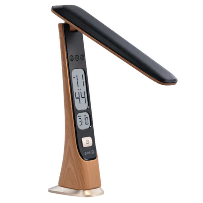 Snug LED Desk Lamp With Clock - Wood