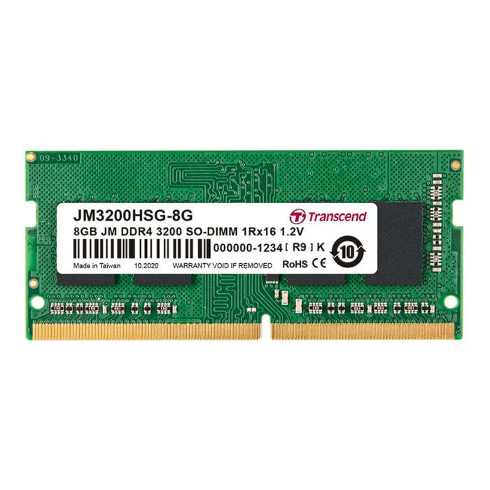 Transcend JetRam JM3200HSG-8G. Component for: Laptop, Internal memory: 8 GB, Memory layout (modul...