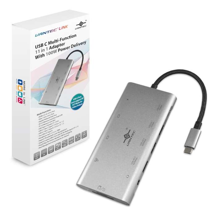 Vantec Link USB C Multi-Function 11 In 1 Adapter With 100W Power Delivery