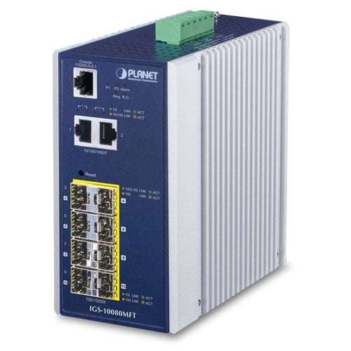 Planet IP30 Industrial SNMP Switch 8-Port 100/1000FX + 2-Port 10/100/1