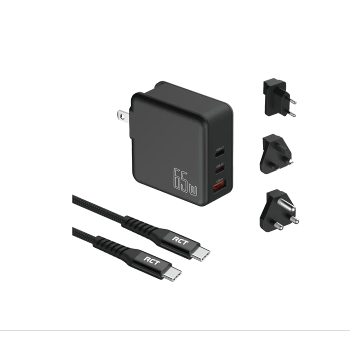 RCT 65W Charging Travel kit - Travel adaptor + (EU+UK+SA) Plug and cab