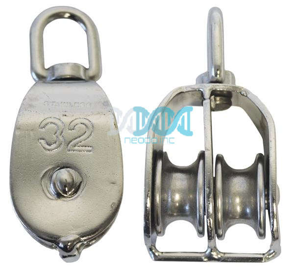 Double Swivel Polyeurathane Pulley 32mm  Stainless Steel 304
