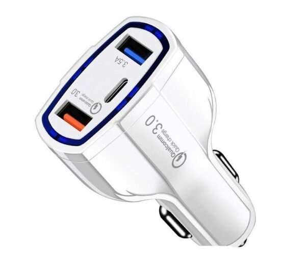 USB Car Charger - QC 3.0 - Type C Fast Charging Adapter - 7A 3-Ports