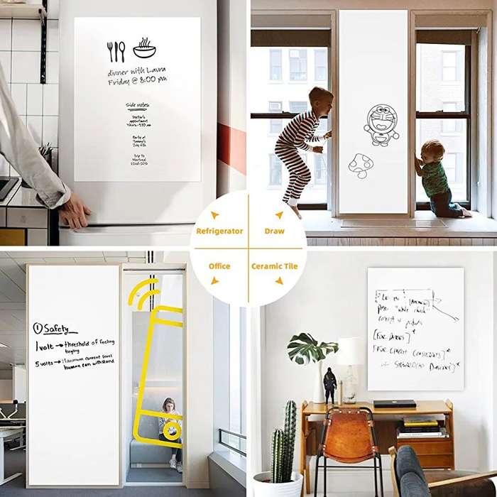 Dry Erase Whiteboard Sticker Wall Decal, Self-Adhesive White Board Peel Stick Paper for School,Of...
