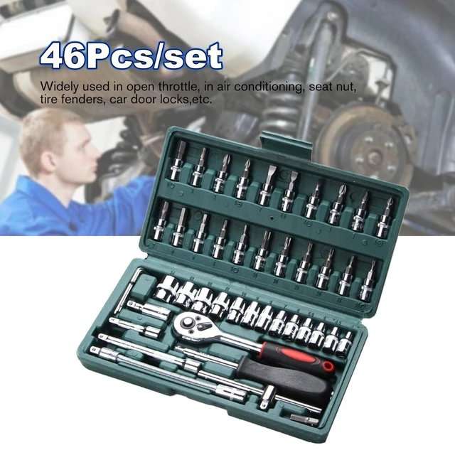 46 Pcs Multifunction Screwdriver Kit Ratchet Wrench Socket Set Car Repair Hand Tool Set