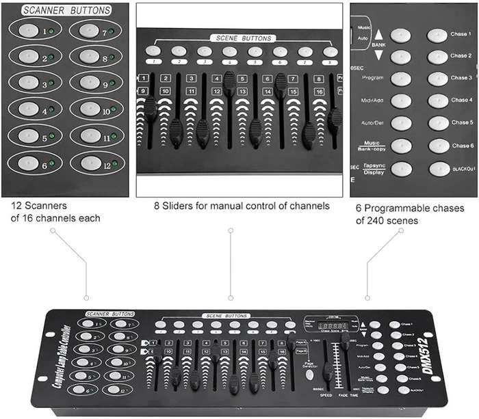 DMX Controller, 192 Channels DMX 512 Console 240 Scenes DJ Disco Equipment, DMX Lighting Consoles...
