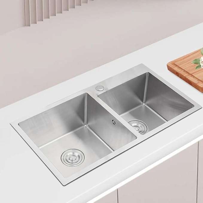 Extra Large Dual Bowl Square Overmount Stainless Steel Sink 80cm x 45cm x 20CM