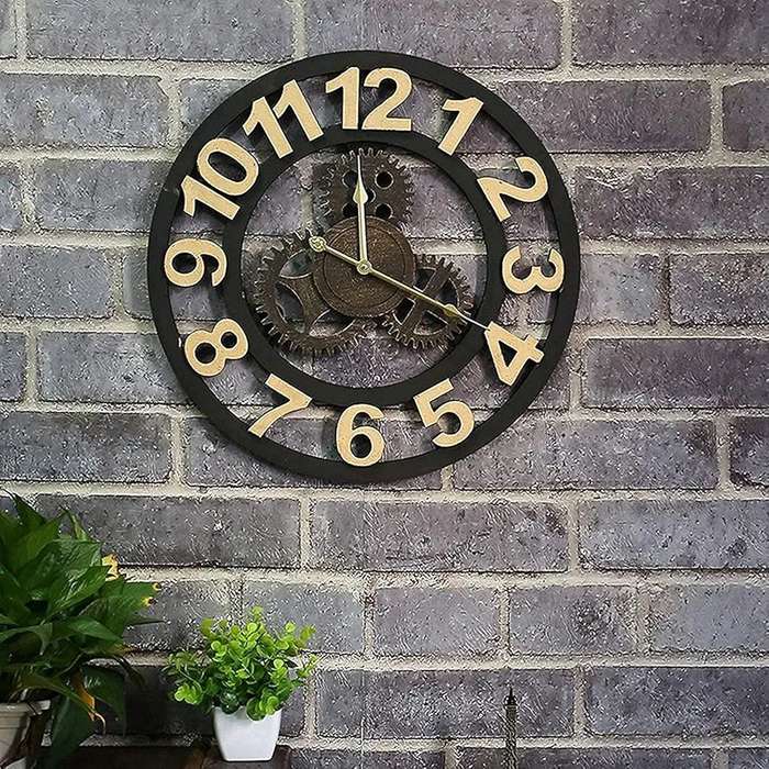 12 Inch Vintage Large Garden Clock Industrial Wind Mechanical Gear Outdoor Clock Open Face Decor