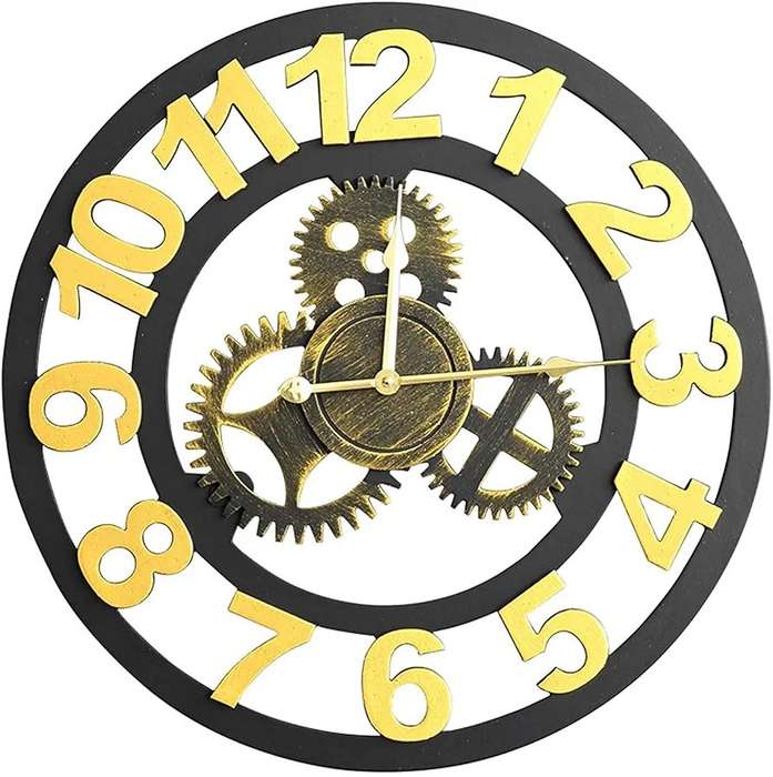 12 Inch Vintage Large Garden Clock Industrial Wind Mechanical Gear Outdoor Clock Open Face Decor