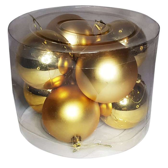 Big Christmas Tree Baubles/Balls- 8 Pack - Gold Tones