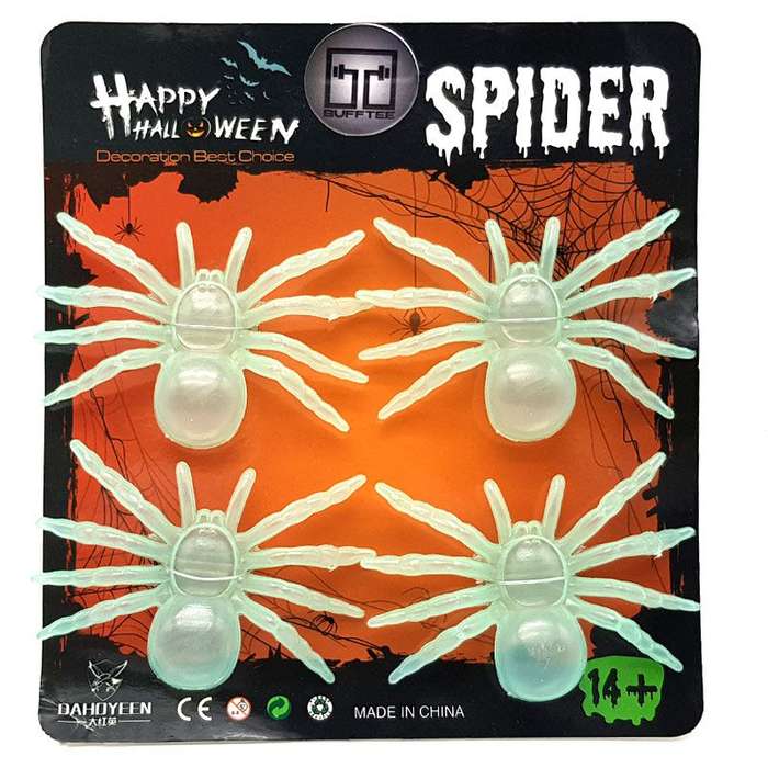 Bufftee Happy Halloween Glow In The Dark Spider 4 Pack - 4 Fake Spiders