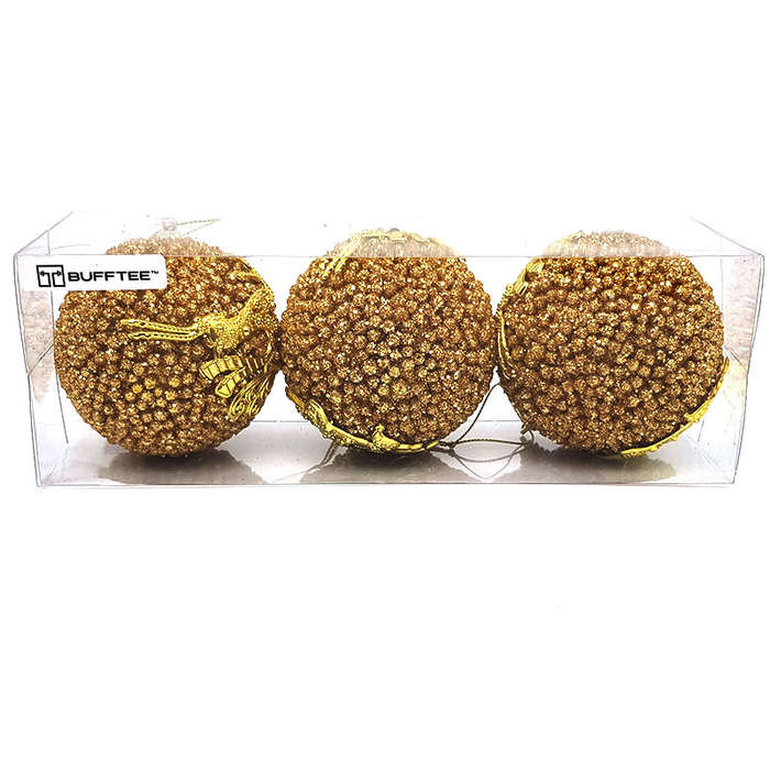 Christmas Baubles -Golden Reindeer Christmas Balls - 3 Pack