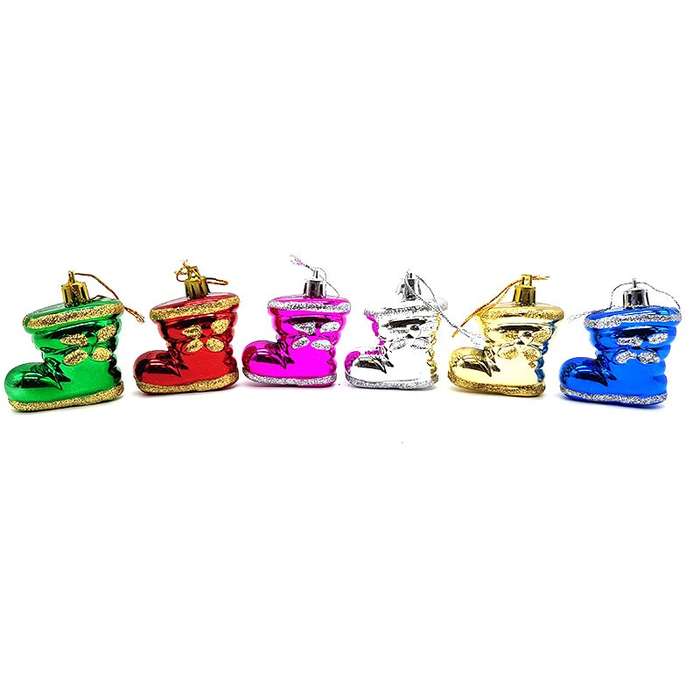 Bufftee 6 Small Santa Boot Christmas Tree Baubles