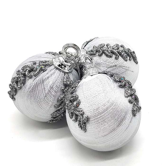 Bufftee Christmas Baubles Silver Satin Weeve - Christmas Balls  3 Pack