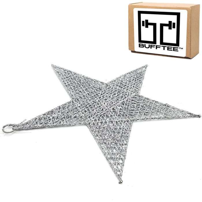Bufftee Christmas Tree Giant Star 40cm - Silver Tree Topper - Hanging Star