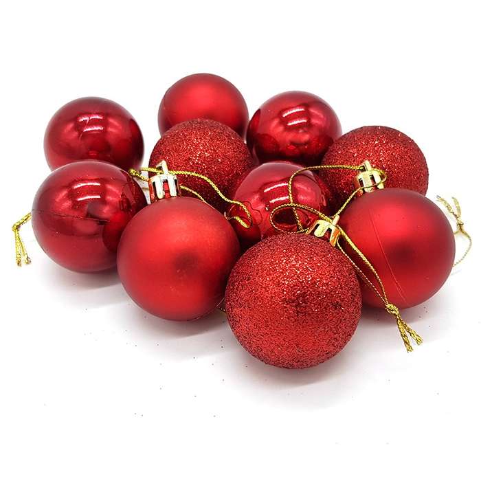Bufftee 4cm Small Christmas Tree Baubles 10 pc -Red Tones