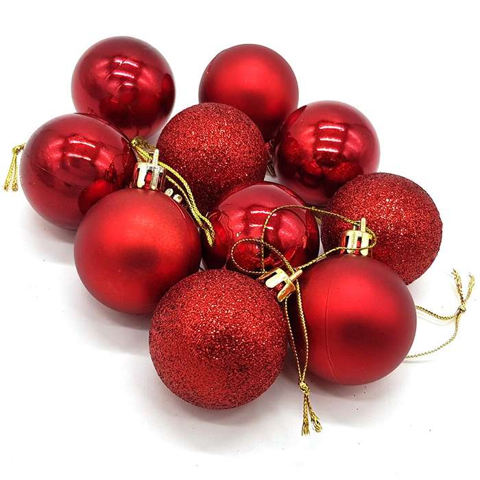 Bufftee 4cm Small Christmas Tree Baubles 10 pc -Red Tones