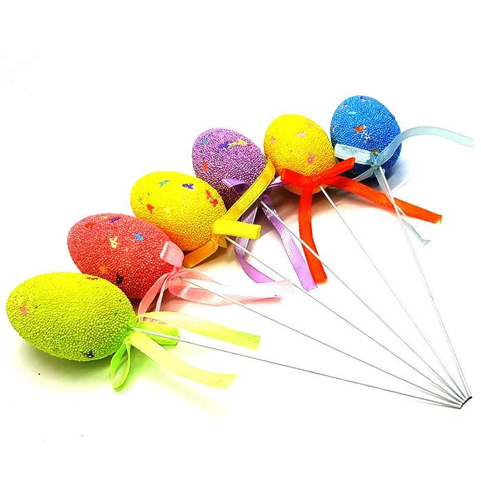 Bufftee Easter Eggs & Ribbon On a Stick -6 Décor Easter Eggs