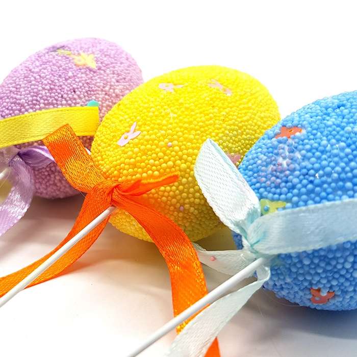 Bufftee Easter Eggs & Ribbon On a Stick -6 Décor Easter Eggs
