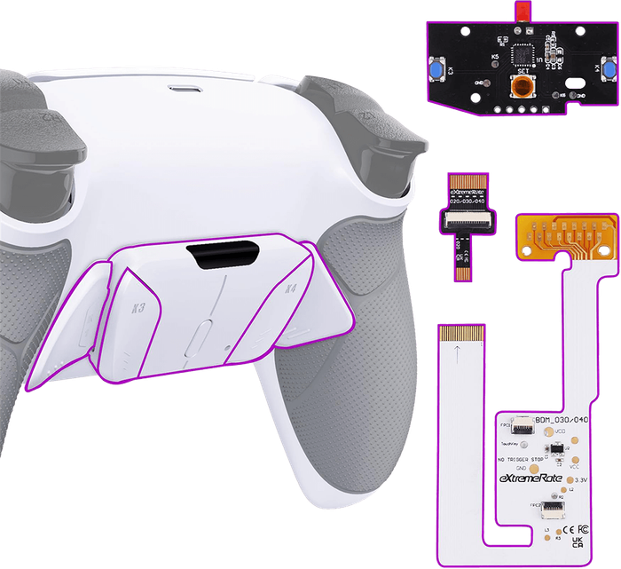 eXtremeRate RISE4 V3 Remap Kit for PS5 Controller BDM-030/040/050 - White + Rubberized Gray
