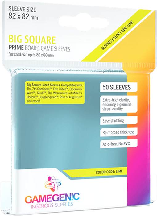 Prime Board Game Sleeves: Big Square - 50 Pack (New) - Gamegenic 60G