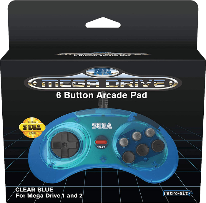 Retro-Bit SEGA Mega Drive 6 Button Arcade Pad - Clear Blue (SMD)(New) - Retro-Bit 600G