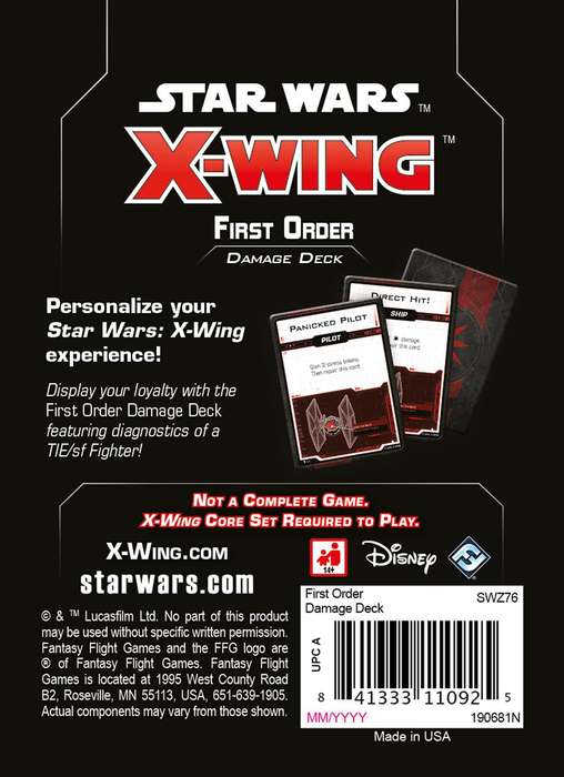 Star Wars: X-Wing - First Order Damage Deck (2nd Edition)(New) - Fantasy Flight Games 150G