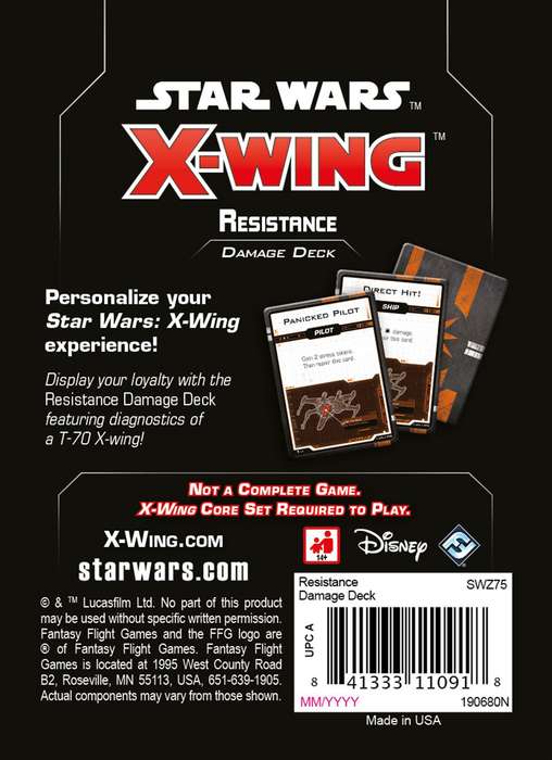 Star Wars: X-Wing - Resistance Damage Deck (2nd Edition)(New) - Fantasy Flight Games 150G