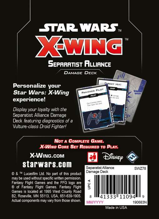 Star Wars: X-Wing - Separatist Alliance Damage Deck (2nd Edition)(New) - Fantasy Flight Games 150G