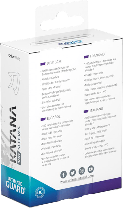 Ultimate Guard Katana 100 Standard Size Sleeves - White (New) - Ultimate Guard 100G