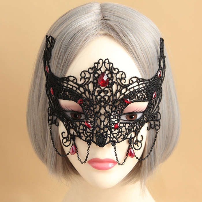 Medieval Black Lace Gems Half Mask MS12933