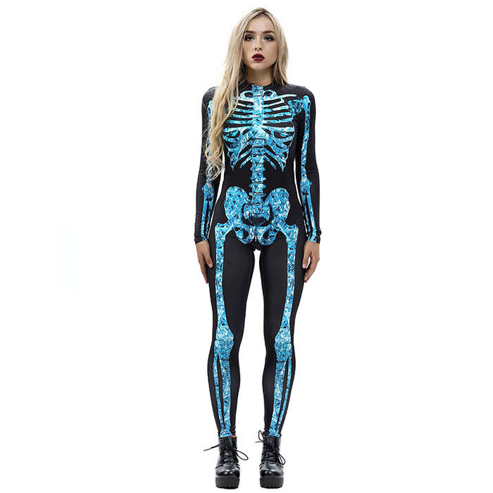 Horrible Skull Printed Unitard 3D Digital Printed Skeleton Bodysuit Halloween Costume N18233