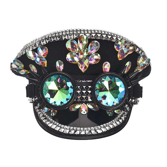 Steampunk Rivets and Rhinestones Police Cap with Goggles Nightclub Cosplay Costume Hat J21621
