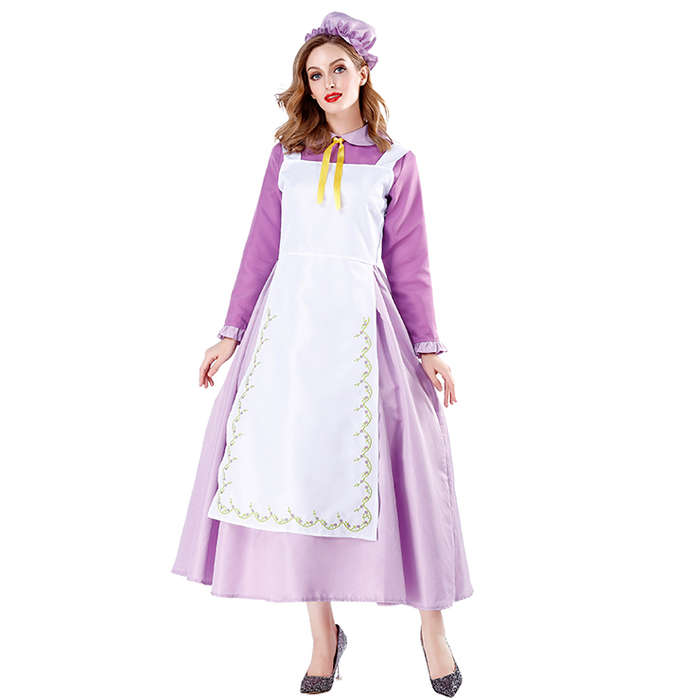 4pcs Traditional House Maid Apron Maxi Dress Fairy Tale Cosplay Costume N19469