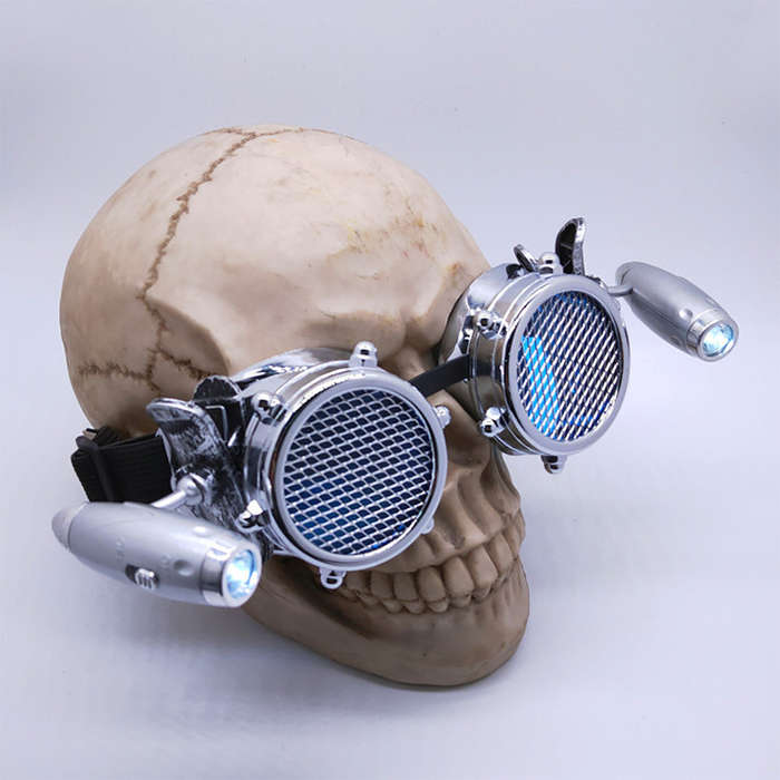 Steampunk LED Lights Net Lens Metallic Rivet Halloween Cosplay Party Goggles MS19733