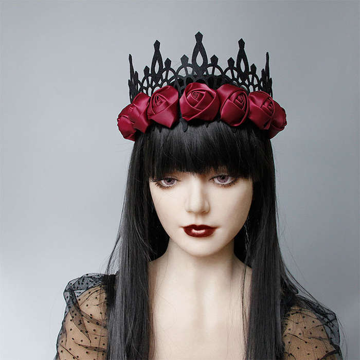Victorian Gothic Red Rose Queen Tiara Hairband Cosplay Party Accessory J19692