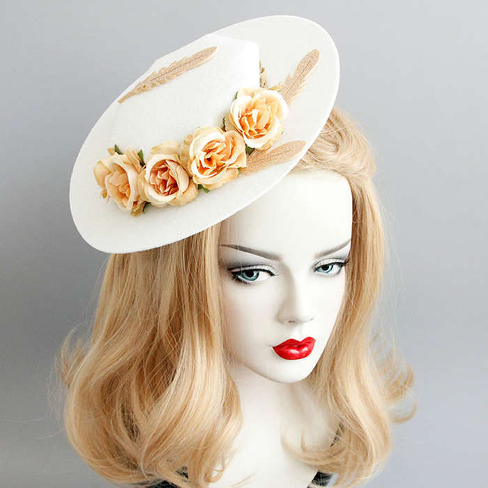 Elegant Charming Beige Flower and Feather Net Hair Clip Hat J17270