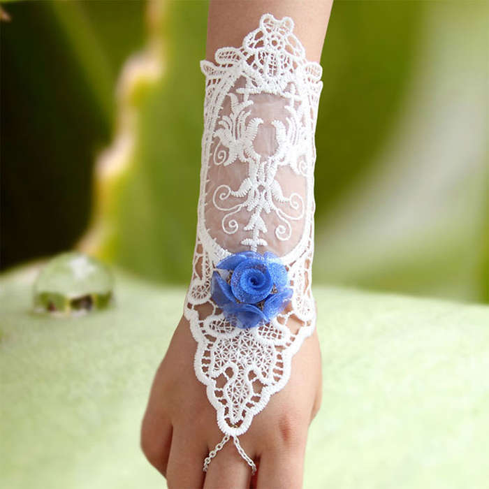 Vintage White Floral Lace Long Wristband Flower Embellishment Bracelet J17791