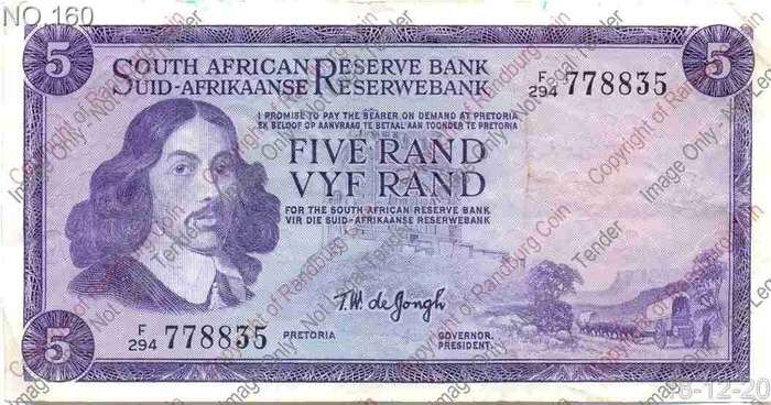 *#* TW de JONGH - 3rd Issue - 5 Rand Eng/Afr - VF *#*