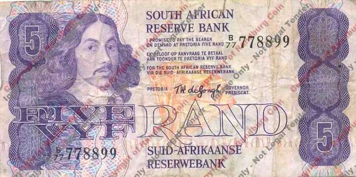 *#* TW de JONGH - 4th Issue - 5 Rand - VG - see description *#*