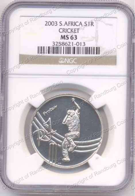 *#* 2003 SILVER WORLD CUP CRICKET R1 - NGC GRADED MS 63 *#*