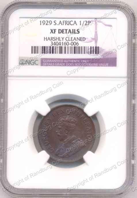 *#* 1929 NGC Slabbed 1/2 Penny XF Details - Harshly Cleaned *#*