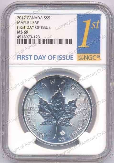 Canada_2017_Silver_1oz_5_Dollars_Maple_Leaf_MS69_1st_Day_Issue_rev