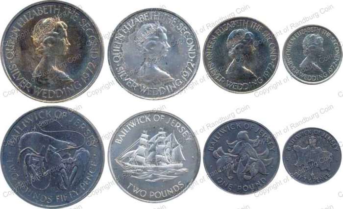 *#* FREE SHIPPING - Jersey 1972 Silver Coins Set - 25th Wedding Anniversary of the Queen *#*