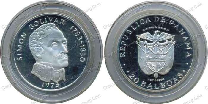 *#* FREE SHIPPING - Panama 1973 Proof Silver 20 Balboas #*