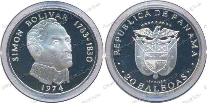 *#* FREE SHIPPING - Panama 1974 Proof Silver (STG - 129.59g) 20 Balboas #*